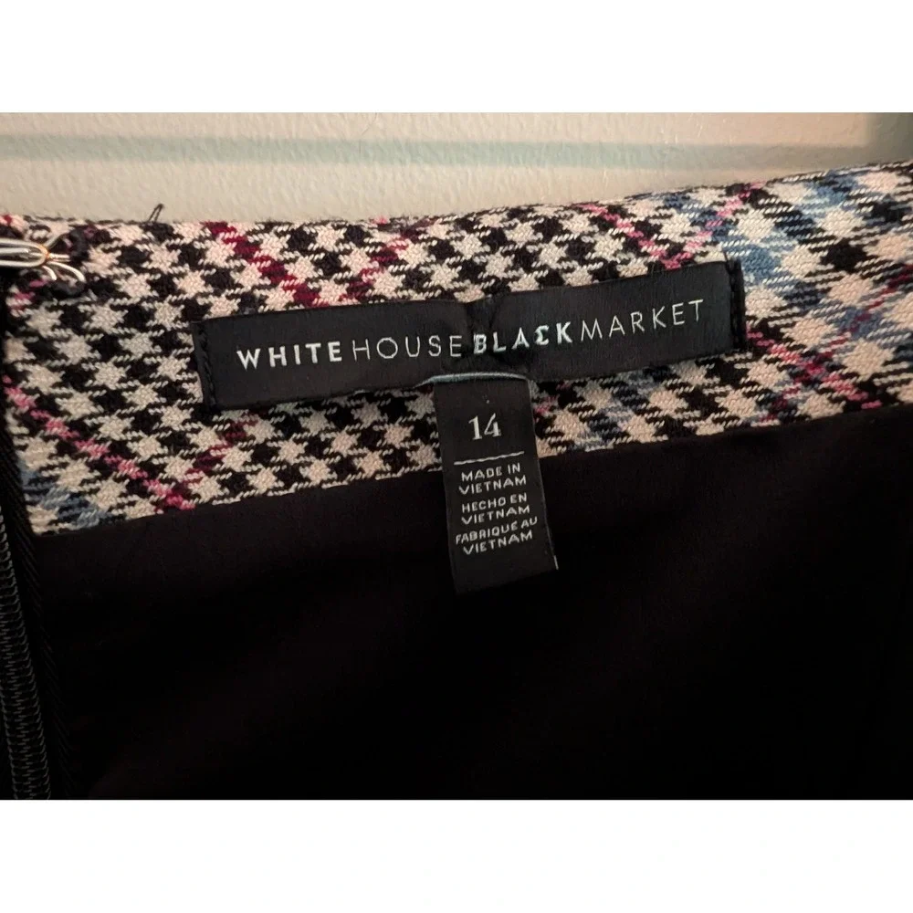 White House Black Market Plaid Mini Skirt Blue Burgundy Zip Front Womens 14